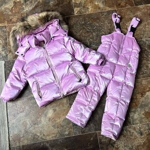 Moncler Pink Kids Puffer Jacket and Overalls Set